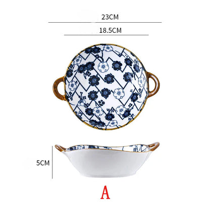 Small Blue Ceramic Handle Soup Bowl