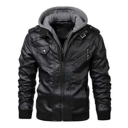 Biker Style Removable Hood Leather Jacket - EasyApparels