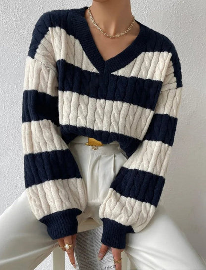 Purple Crew Neck Knit Sweater - Vossary