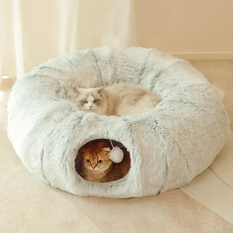 Large Round Cat Bed 2 in 1 Soft Plush House - Luxicro
