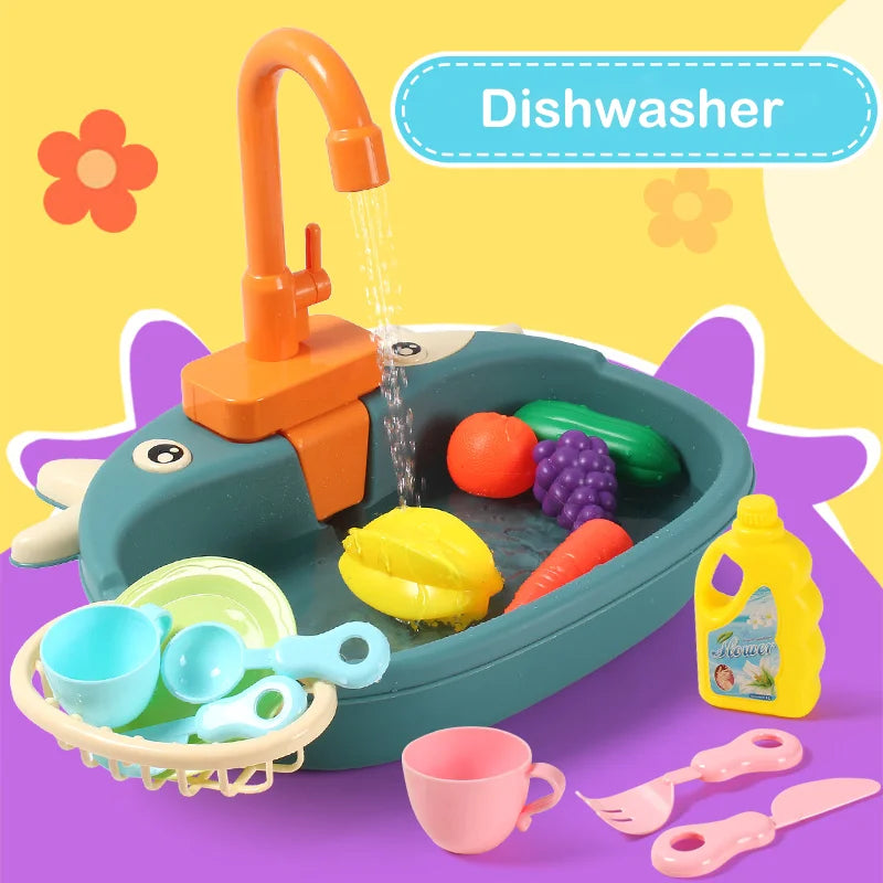 Childrens Toy Kitchen Set with Interactive Dishwasher - Luxicro