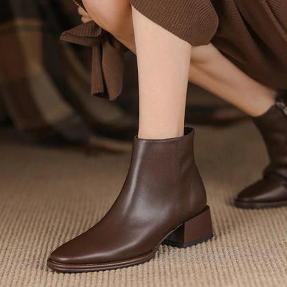 Comfortable Low Heel Women's Leather Work Boots