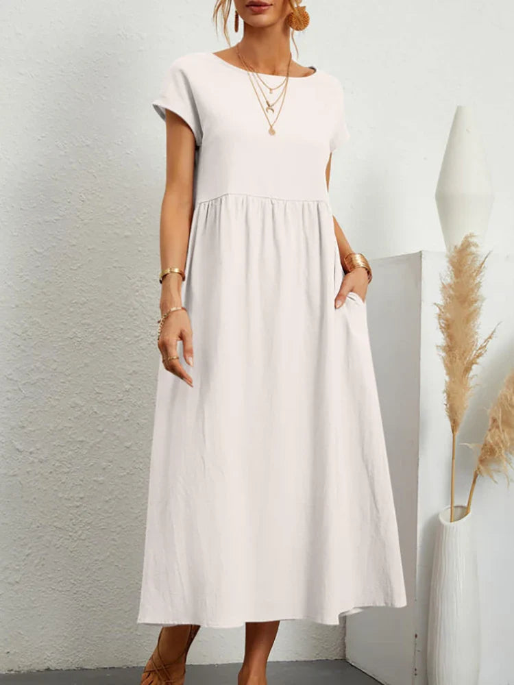 Classic Casual Round Neck Dress - Vossary