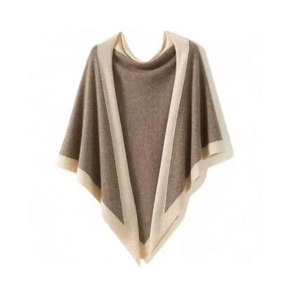 Soft Wool Poncho with Contrast Trim - EasyApparels