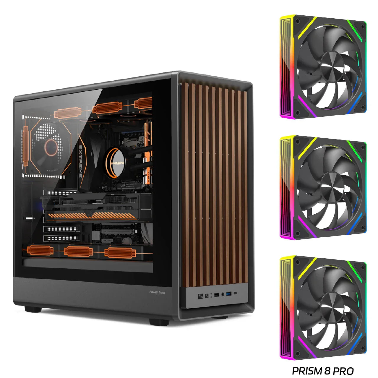 Premium PC Case Wood Accent Glass Front USB C Port