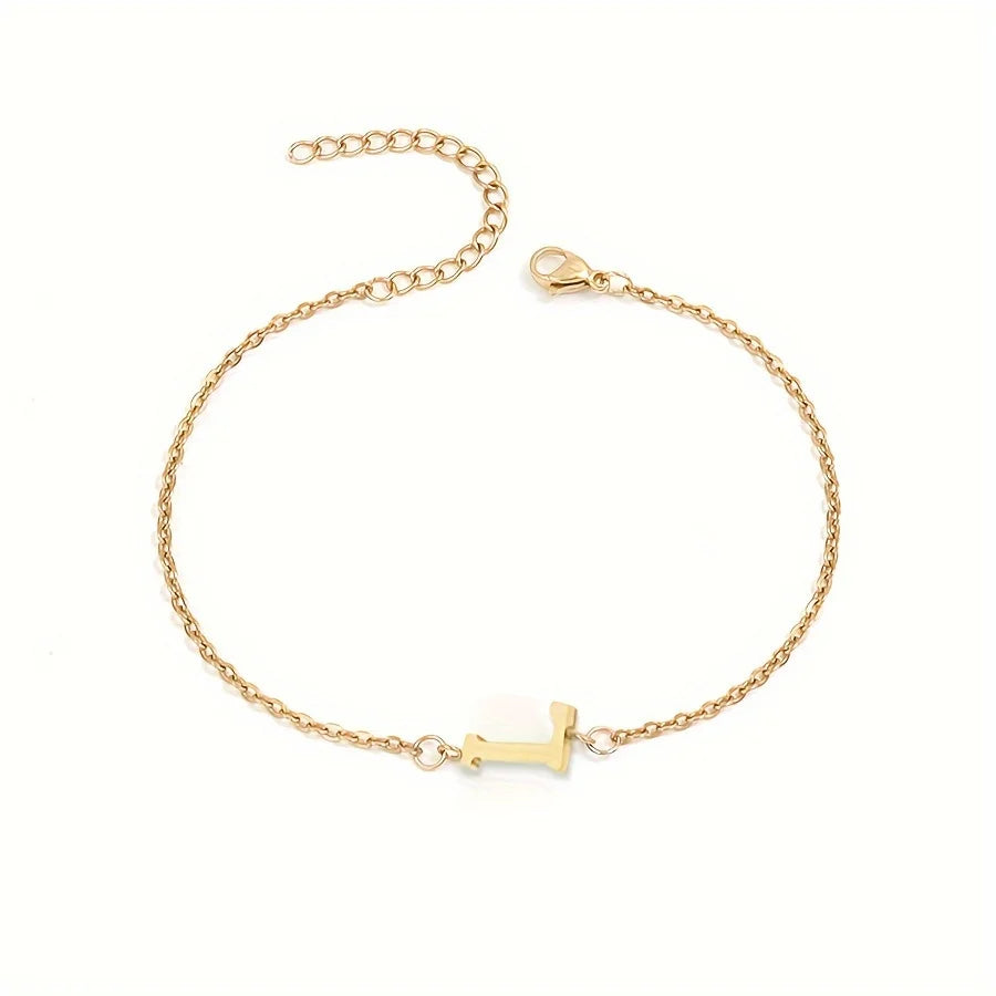 Simple Alphabet Bead Bangle Delicate Chain Necklace