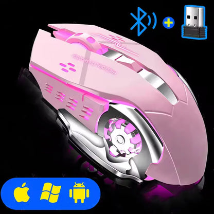 Quiet Cordless Gaming Mouse with Bluetooth and LED Light