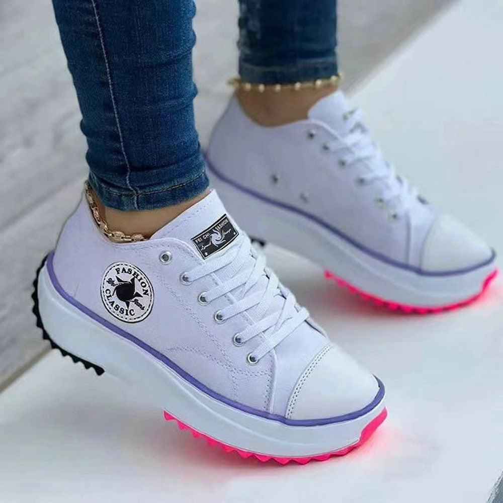 Women's Comfortable White Running Shoes with Cushioning Insoles