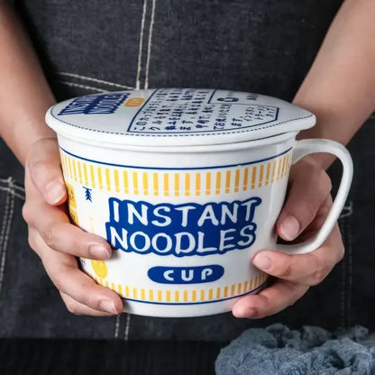 Convenient Ceramic Noodle Mug With Lid