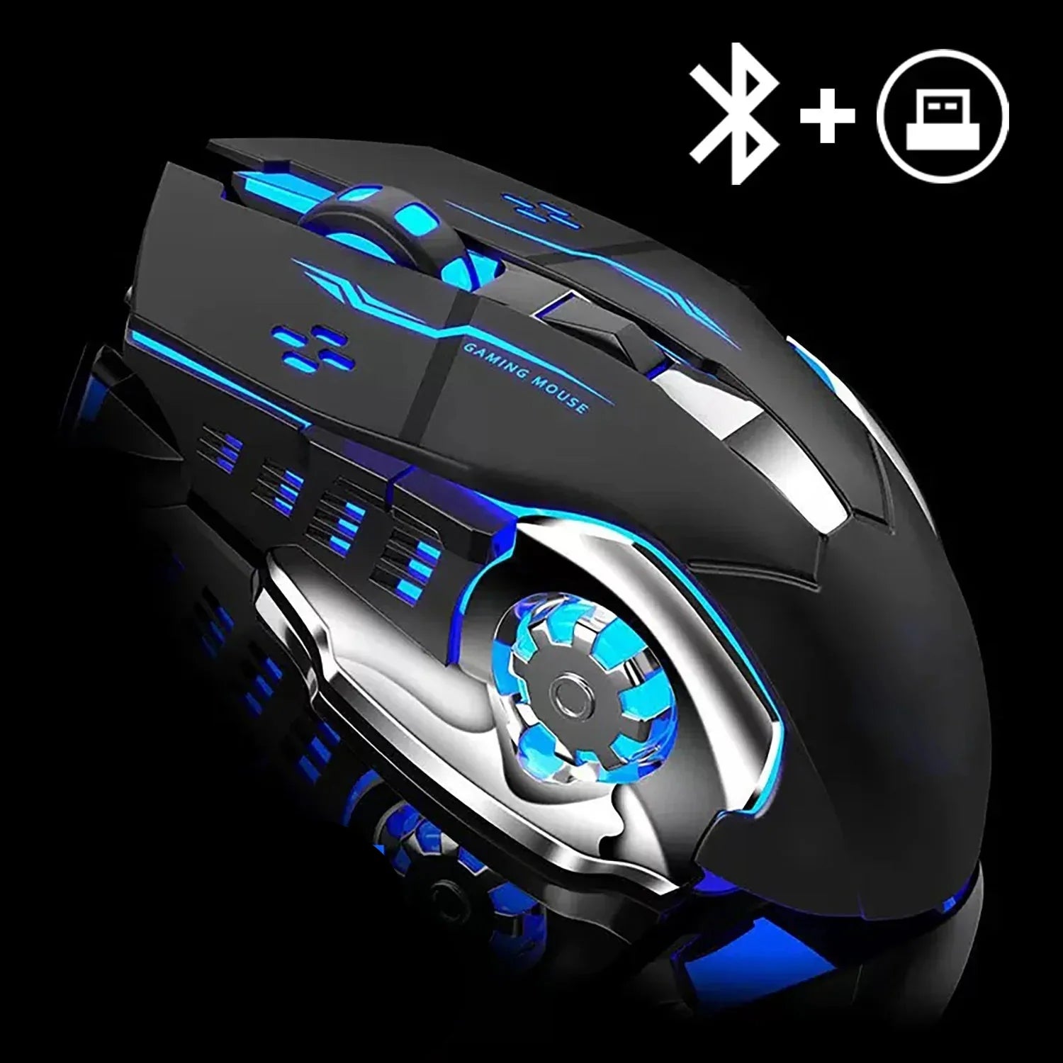 Quiet Cordless Gaming Mouse with Bluetooth and LED Light - Luxicro