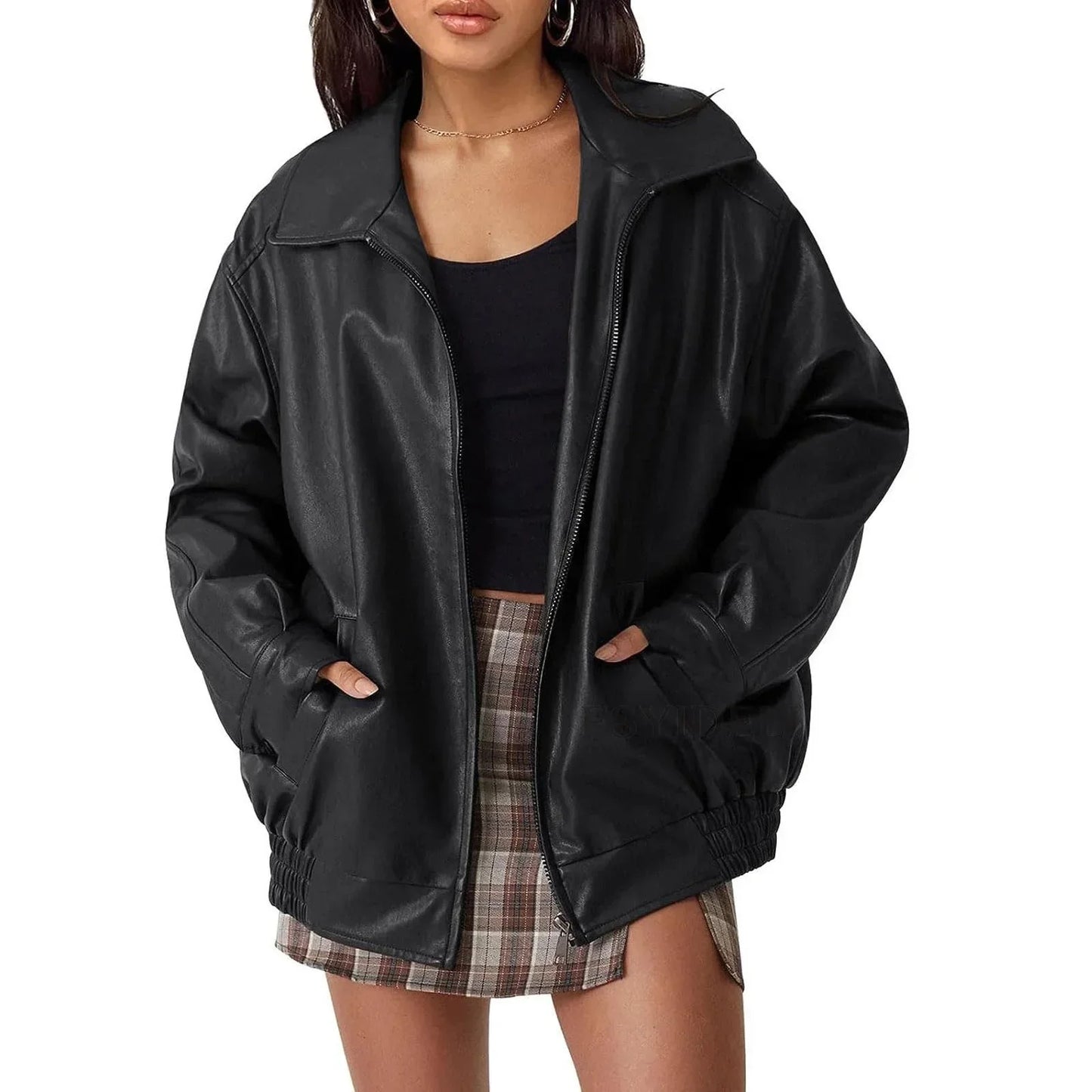 Large Faux Leather Biker Jacket