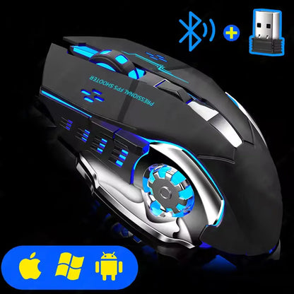 Quiet Cordless Gaming Mouse with Bluetooth and LED Light