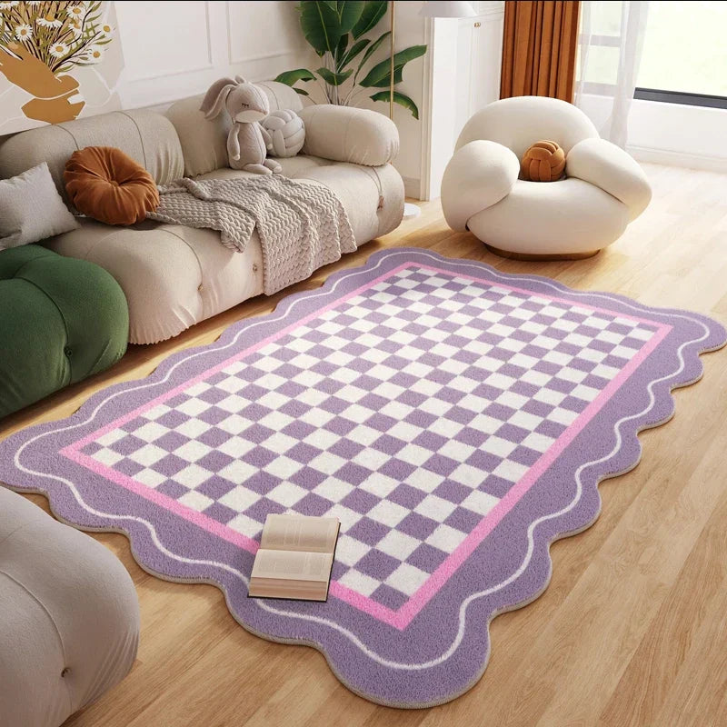 Soft Checkered Border Rug for Kids Room