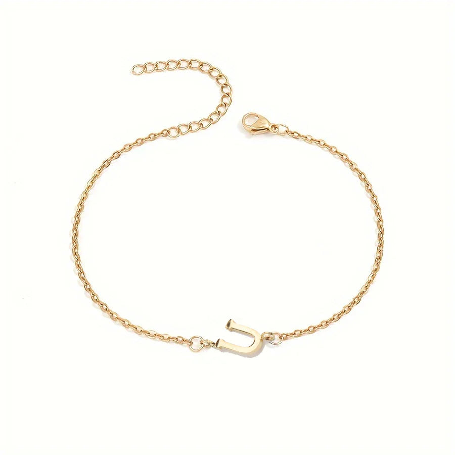 Simple Alphabet Bead Bangle Delicate Chain Necklace
