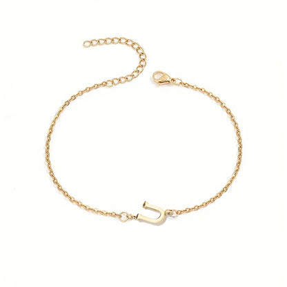 Simple Alphabet Bead Bangle Delicate Chain Necklace