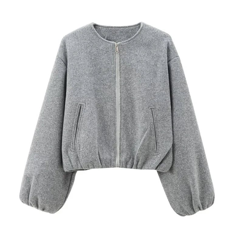 Women's Short Bomber Jacket - Warm Zip Up Coat