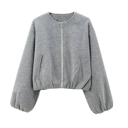 Women's Short Bomber Jacket - Warm Zip Up Coat
