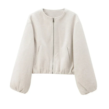 Women's Short Bomber Jacket - Warm Zip Up Coat