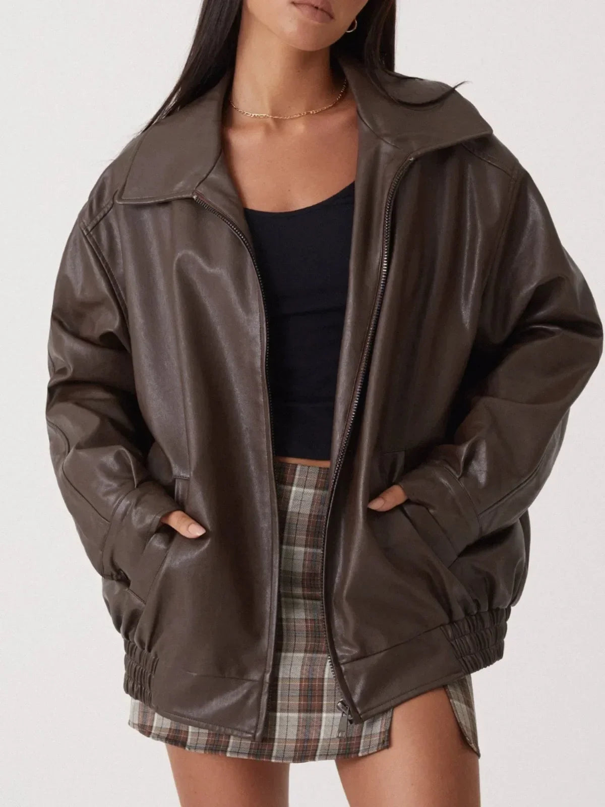 Large Faux Leather Biker Jacket
