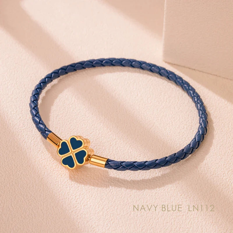 Good Luck Leather Braid Clover Charm Bracelet