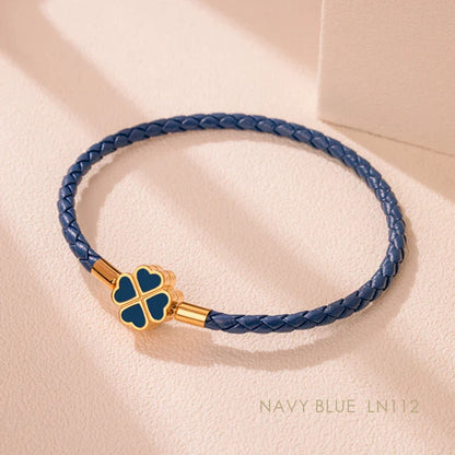 Good Luck Leather Braid Clover Charm Bracelet