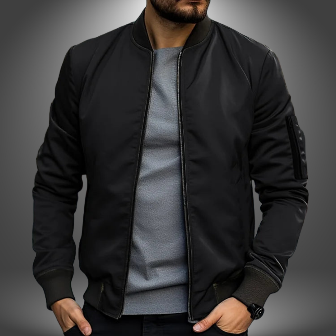 Slim Fit Men's Nylon Bomber Jacket - Zip Up