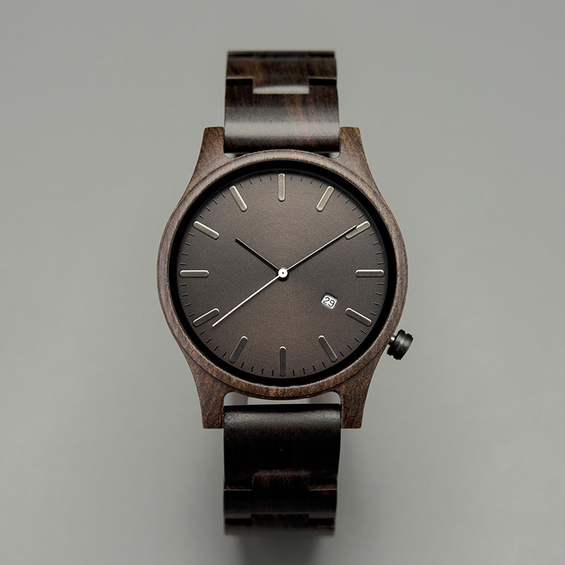 Simple Wood Quartz Watch with Date Display
