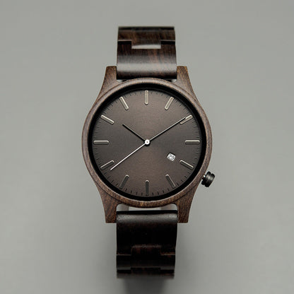 Simple Wood Quartz Watch with Date Display
