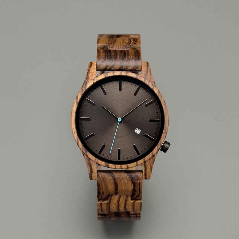 Simple Wood Quartz Watch with Date Display