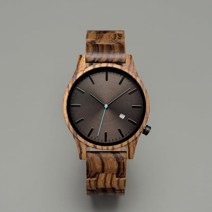 Simple Wood Quartz Watch with Date Display