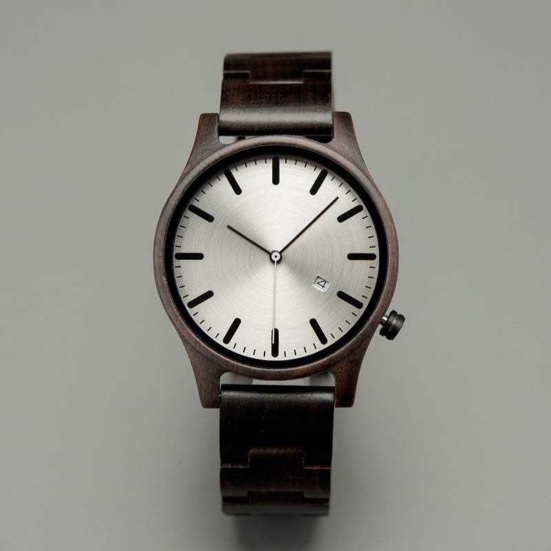Simple Wood Quartz Watch with Date Display