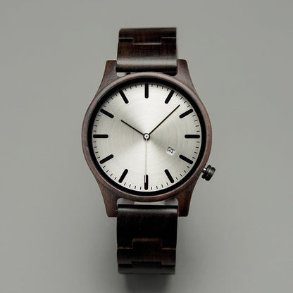 Simple Wood Quartz Watch with Date Display