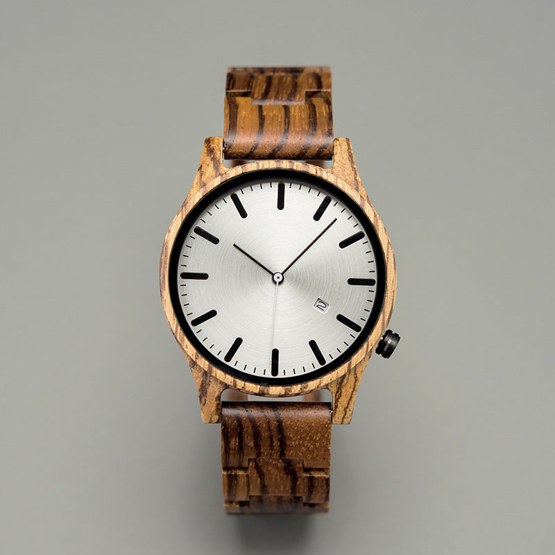 Simple Wood Quartz Watch with Date Display
