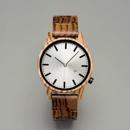 Simple Wood Quartz Watch with Date Display