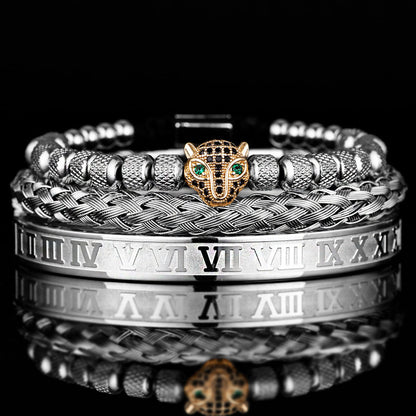 Elegant Panther Charm Braided Bangle Set