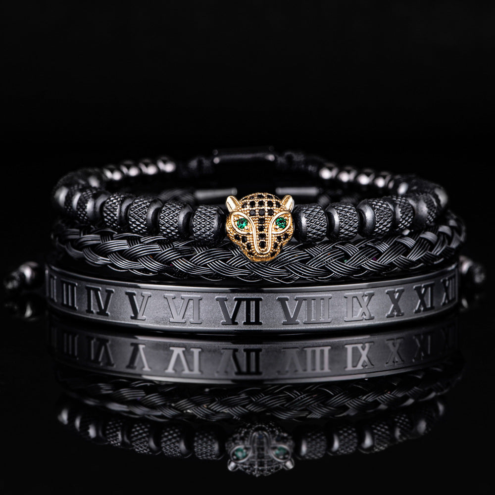 Elegant Panther Charm Braided Bangle Set