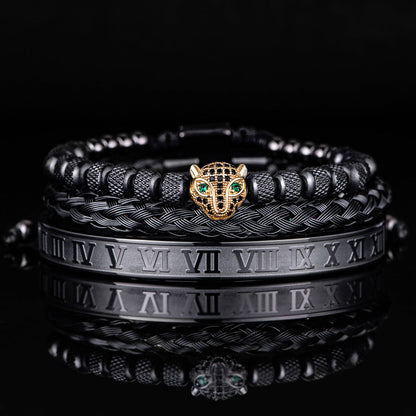 Elegant Panther Charm Braided Bangle Set