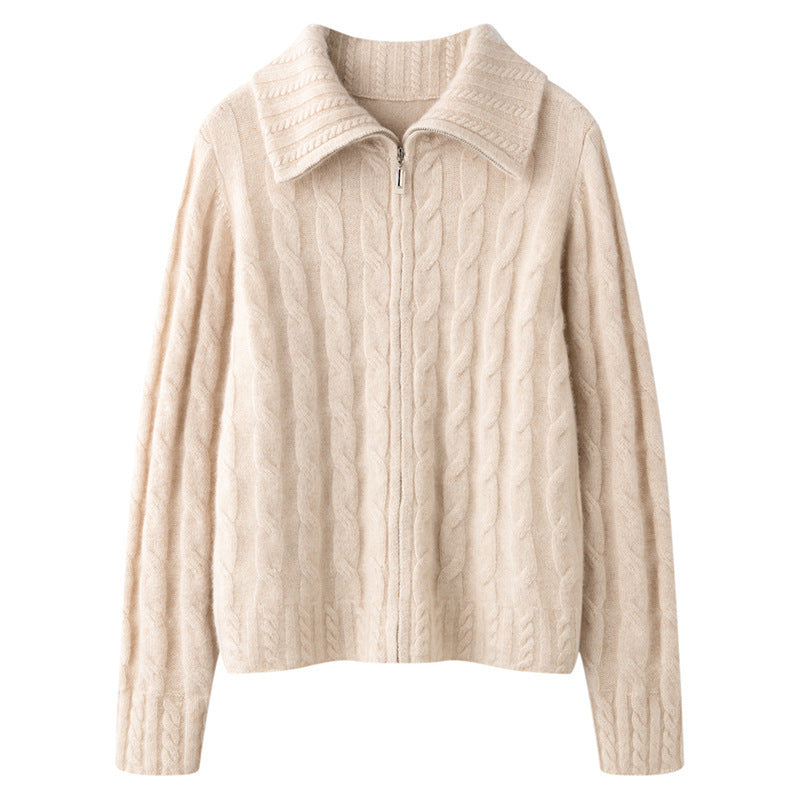 Soft Women's Full Zip Cable Knit Sweater - EasyApparels