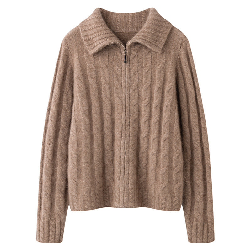 Soft Women's Full Zip Cable Knit Sweater