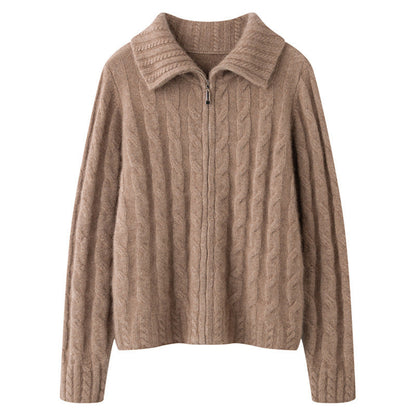 Soft Women's Full Zip Cable Knit Sweater