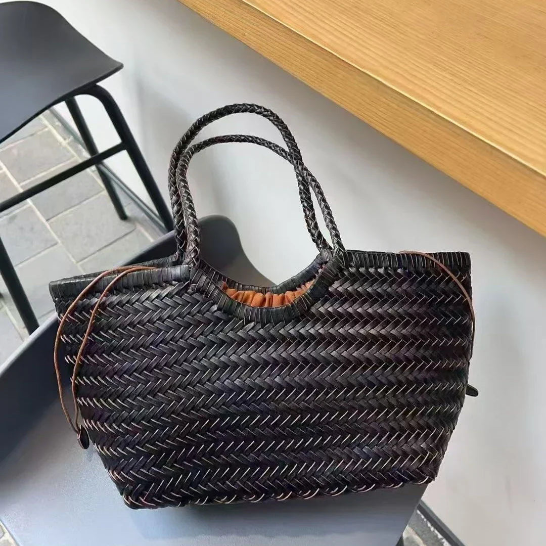 Classic Brown Woven Leather Handbag