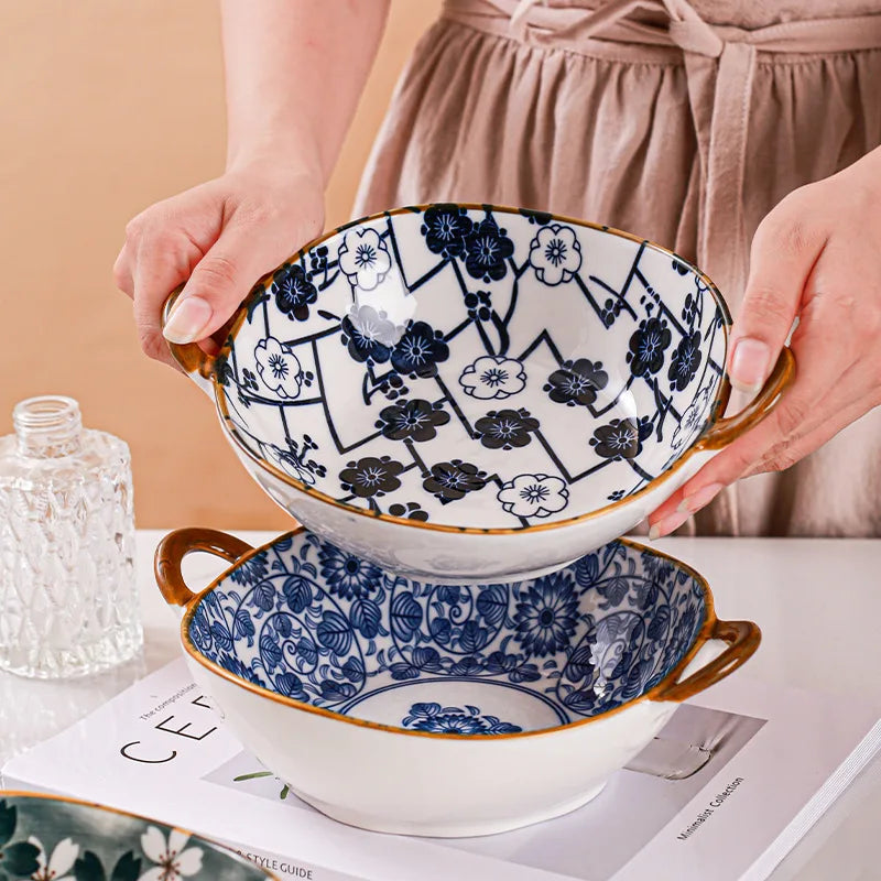 Small Blue Ceramic Handle Soup Bowl - Luxicro