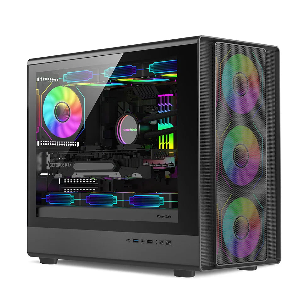Compact Gaming PC Case Glass Panel 360mm Liquid Cooling - Luxicro