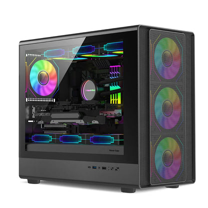 Compact Gaming PC Case Glass Panel 360mm Liquid Cooling - Luxicro