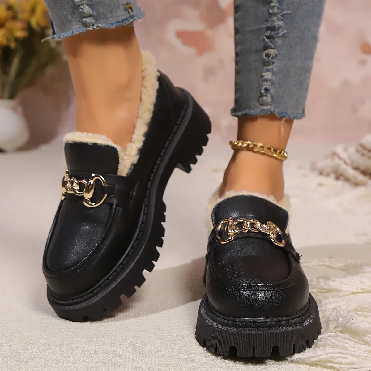 Fuzzy Inside Elevated Slip On Shoe