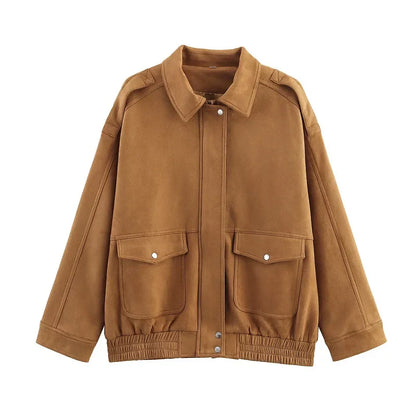 Fashionable Ladies Snap Button Bomber Jacket