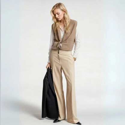 Women's Open Front Belted Vest Jacket - EasyApparels
