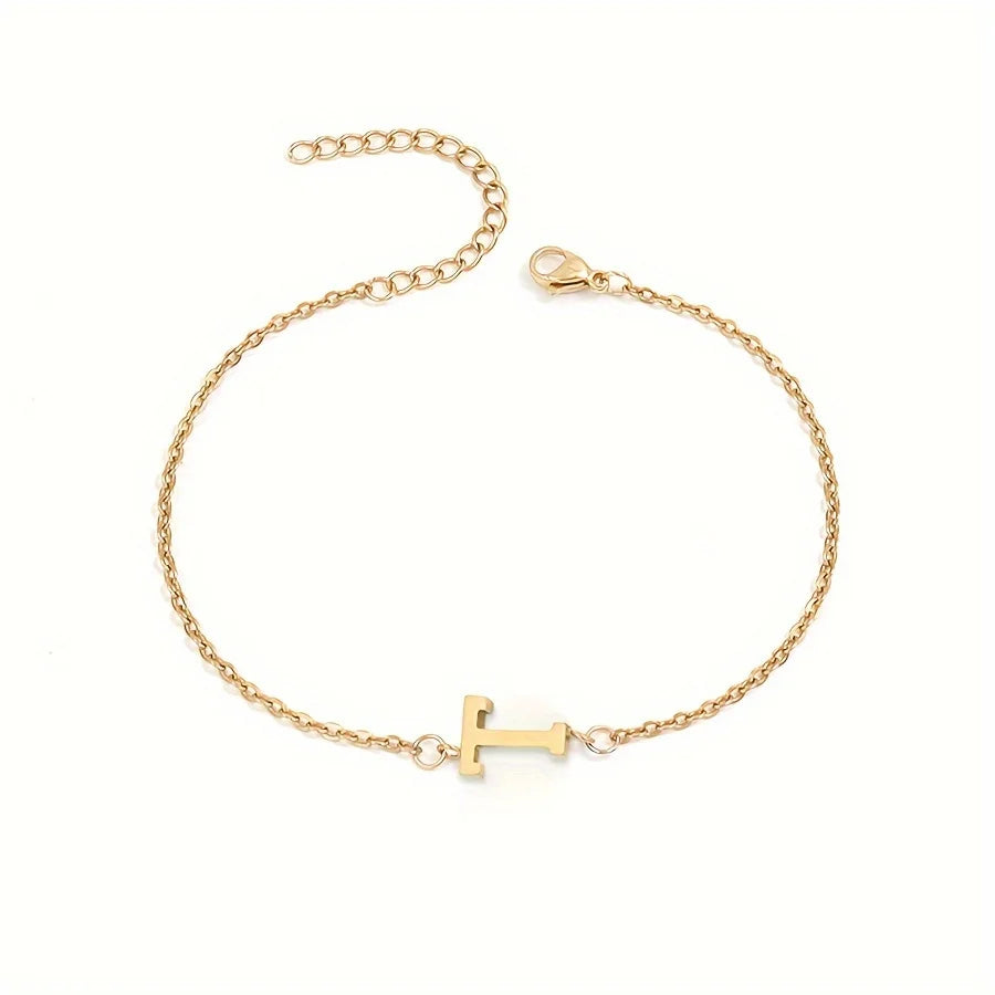 Simple Alphabet Bead Bangle Delicate Chain Necklace