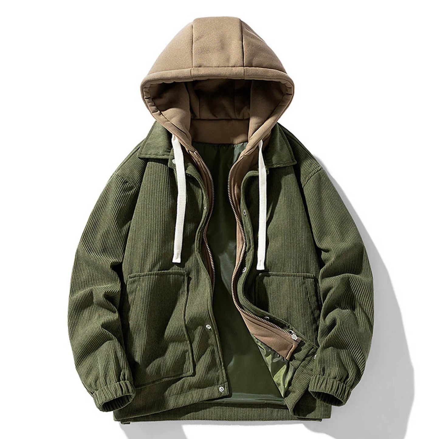 Rustic Corduroy Hooded Jacket - EasyApparels