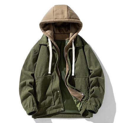 Rustic Corduroy Hooded Jacket - EasyApparels